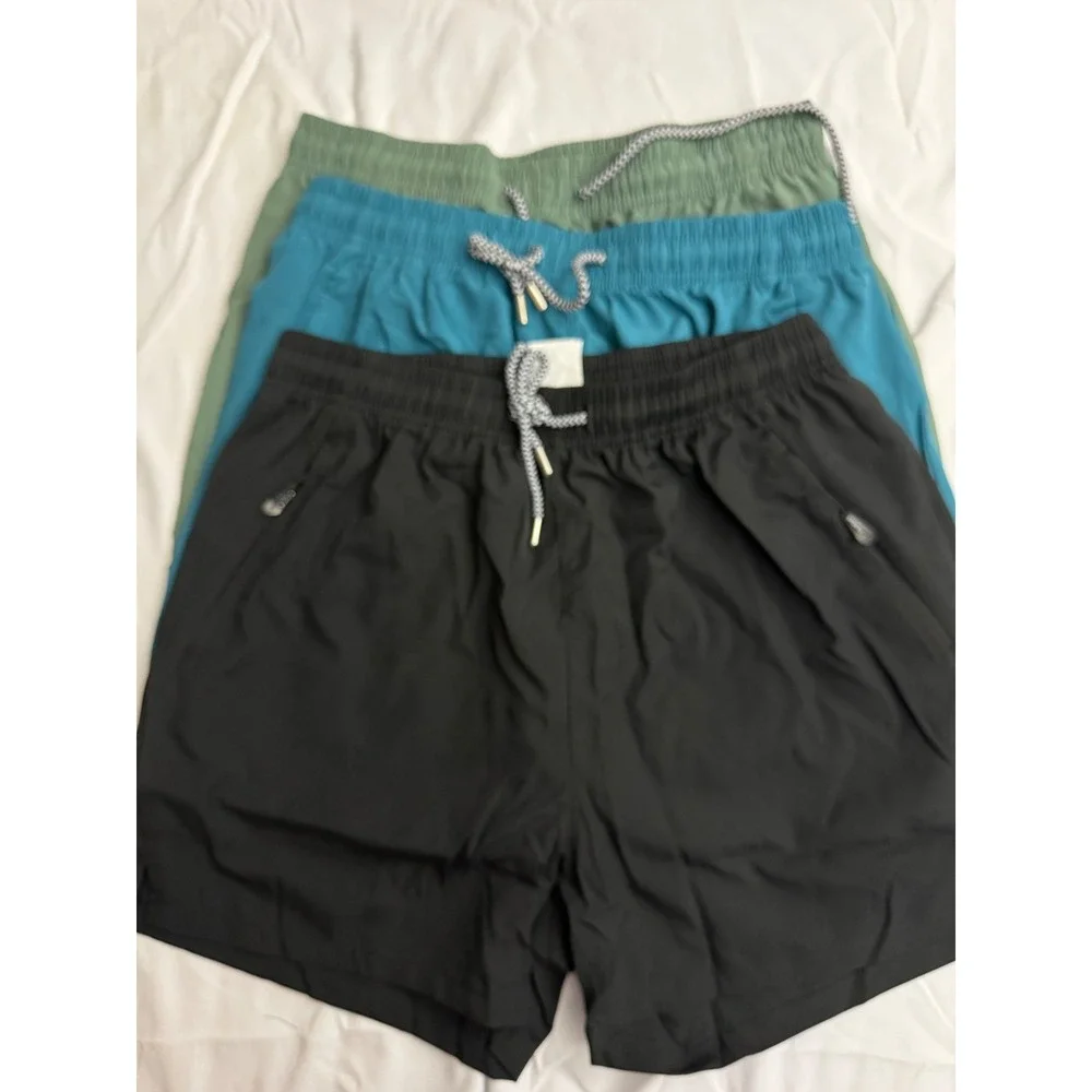 Mens Athletic Gym Shorts Lot of 3 Black Teal Green Zipper Pockets Size M